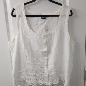GAP Linen Bohemiab boho Women's Off White Eyelet Button-Down Blouse